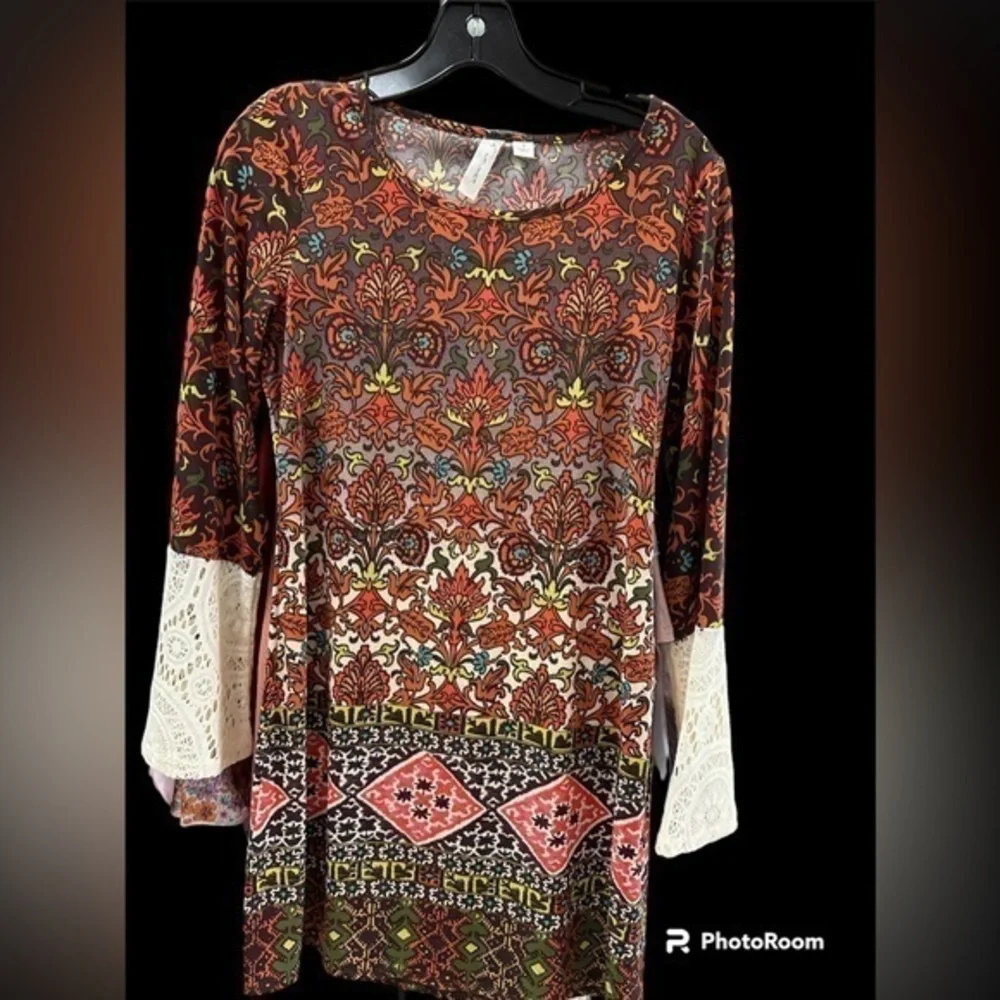 Tacera boho tunic dress with lace